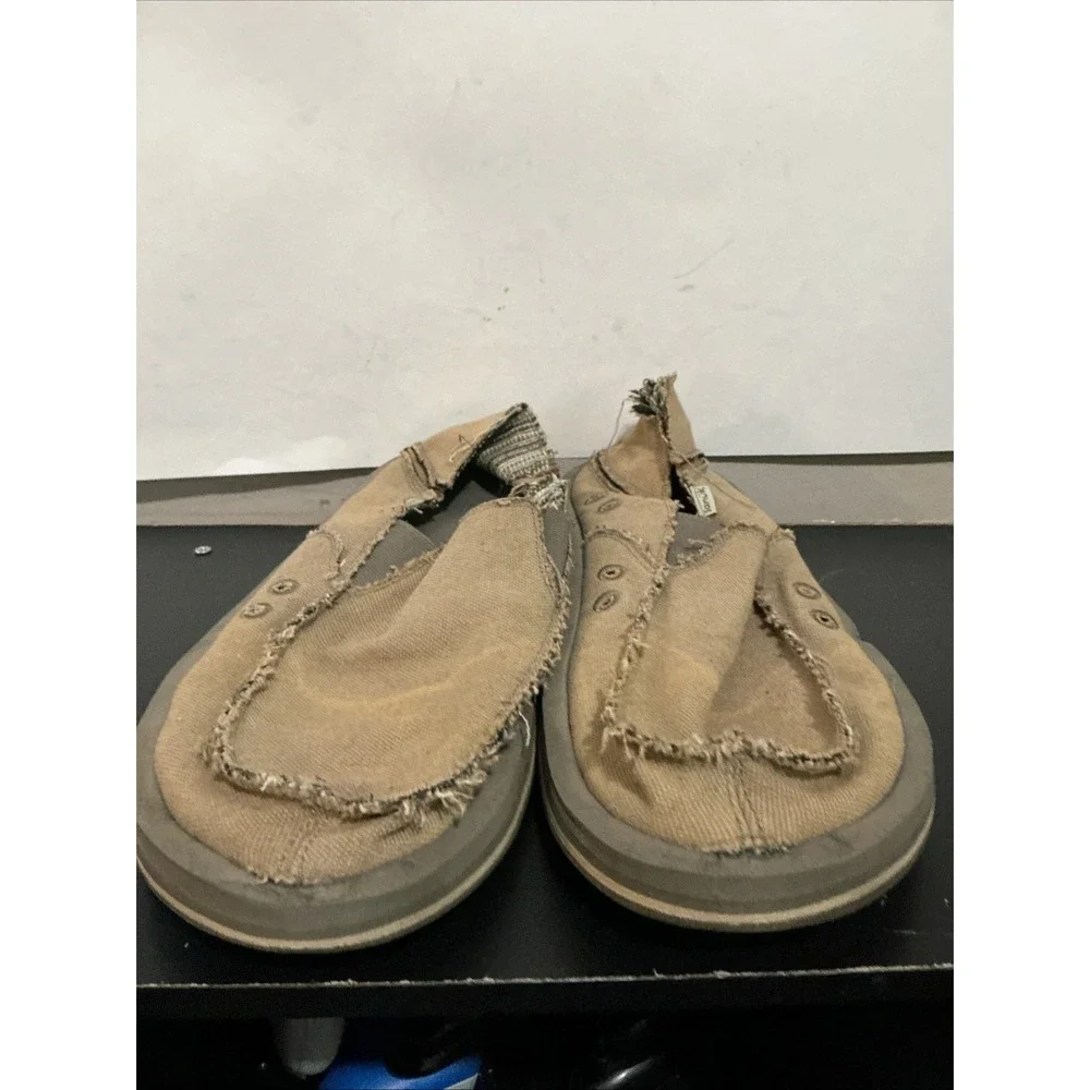 Sanuk Vagabond Tripper Mens Size 13 Khaki Brown Woven Slip On Shoes DAMAGED